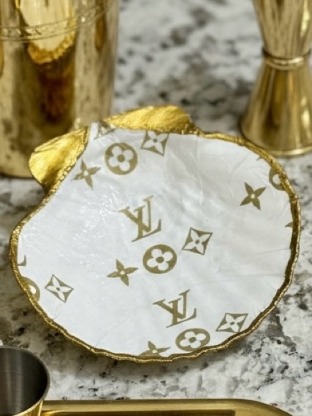 Hand Crafted Louis Vuitton Trinket Shell Dish 5”